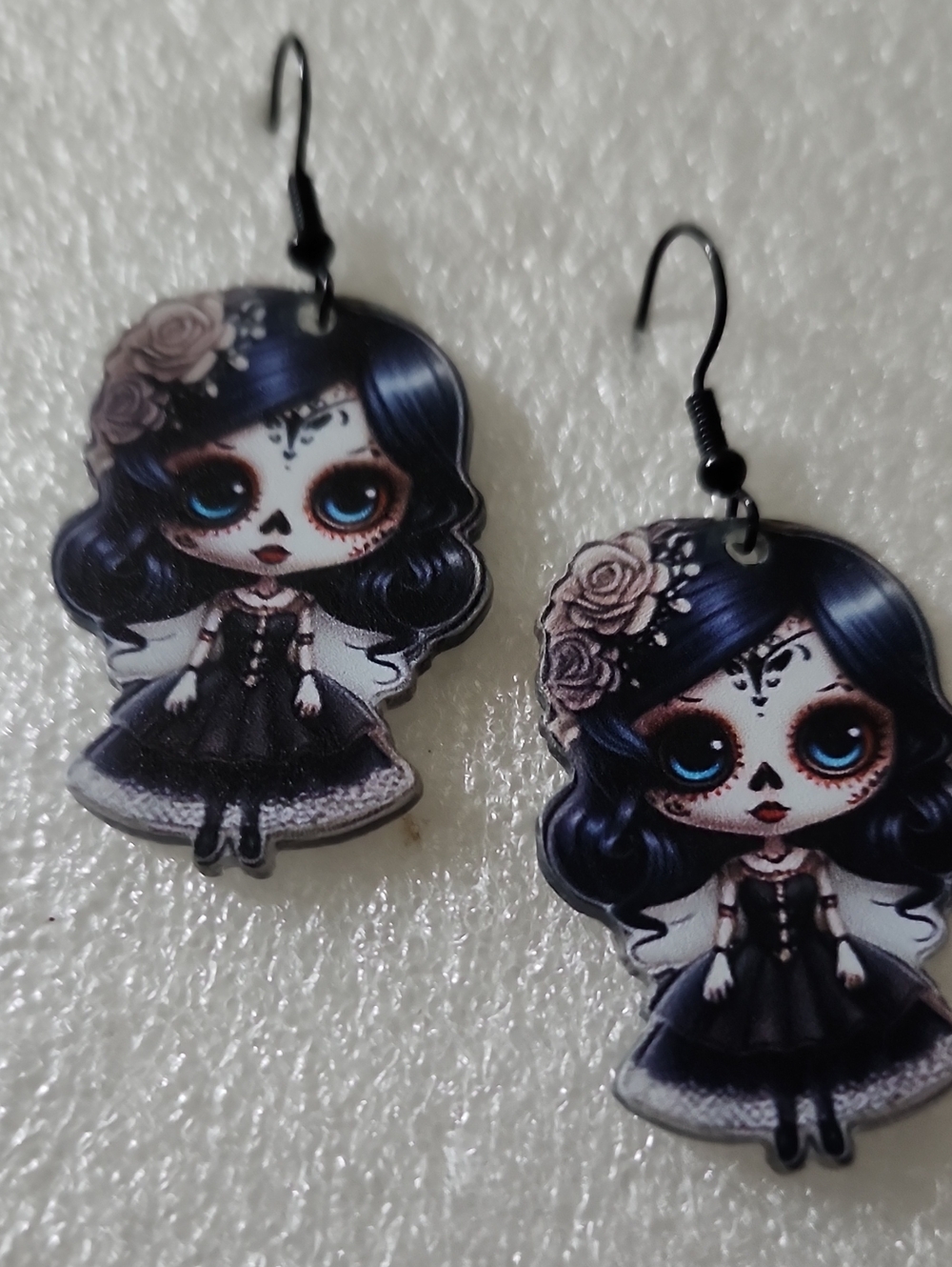 Hand Crafted Black and Blue Gothic Doll Earrings